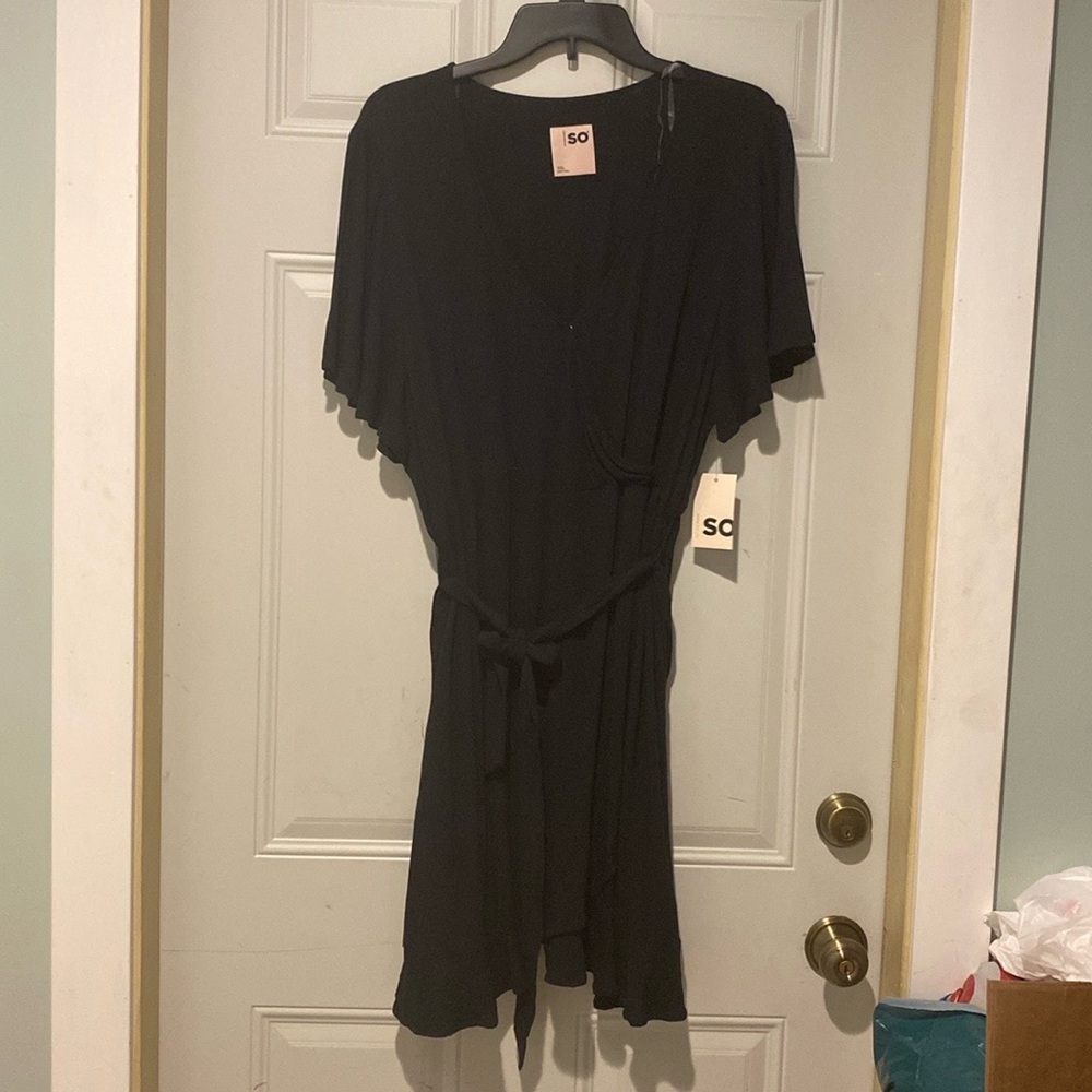 SO Black Ruffle Faux Wrap Dress Size XXL
